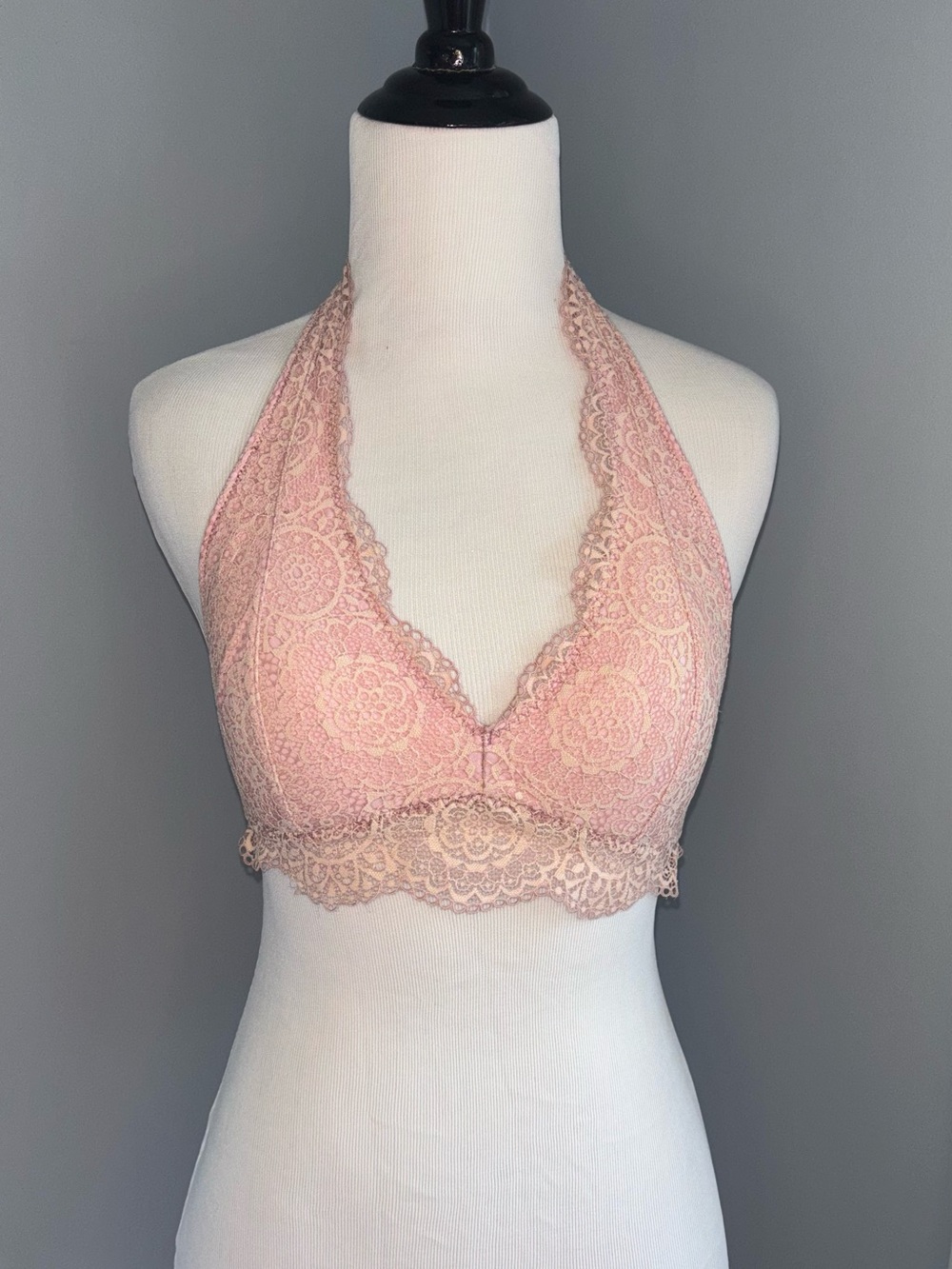 Hollister Gilly Hicks Lace Halter Bralette in Blush Pink